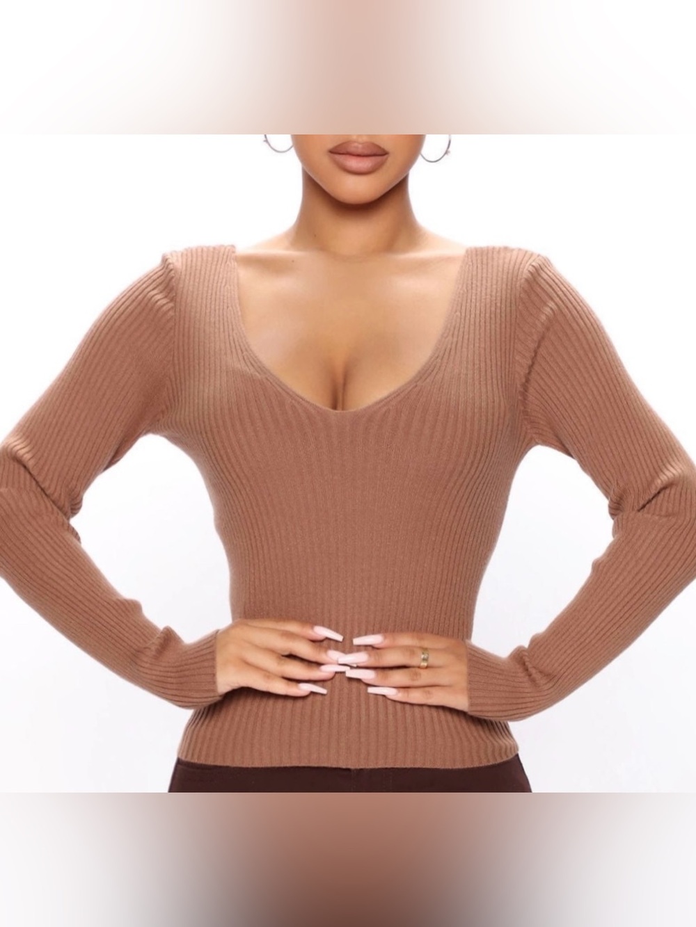 Fashion Nova Brown Francince Ribbed Sweater Top - Small